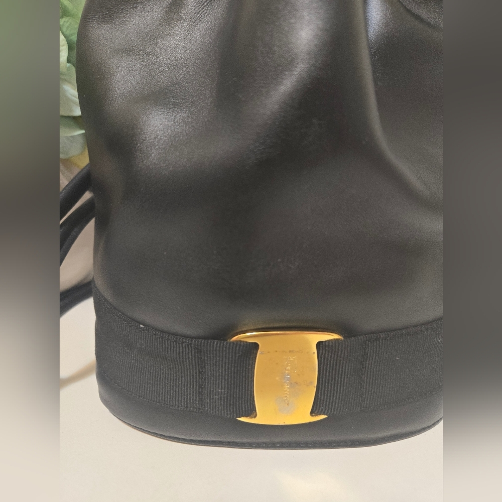 Vintage Salvatore Ferragamo Black Drawstring Leather Backpack - Picture 2 of 13